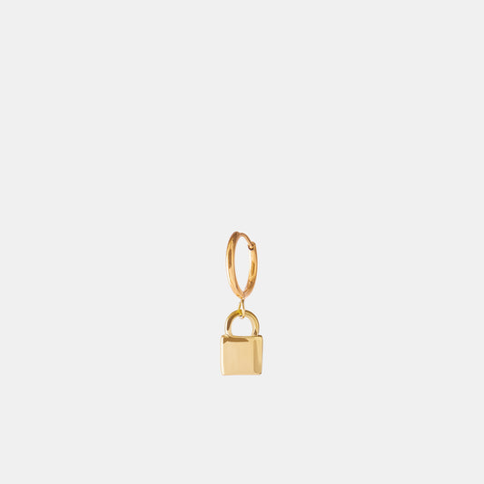 Padlock Drop Hoop Earring - Gold