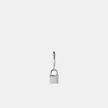 Padlock Drop Hoop Earring - Silver